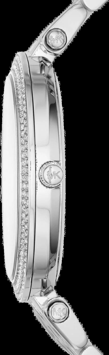 Attache bracelet Michael Kors MK3218 maillon acier argenté avec fermoir déployante, strass incrustés sur les maillons centraux pour un éclat supplémentaire