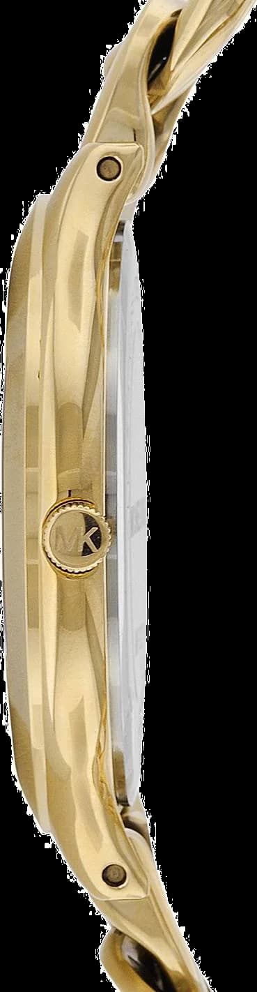 Attache bracelet Michael Kors MK3222 en acier doré maillé déployant, fermoir papillon sécurisé, finition polie