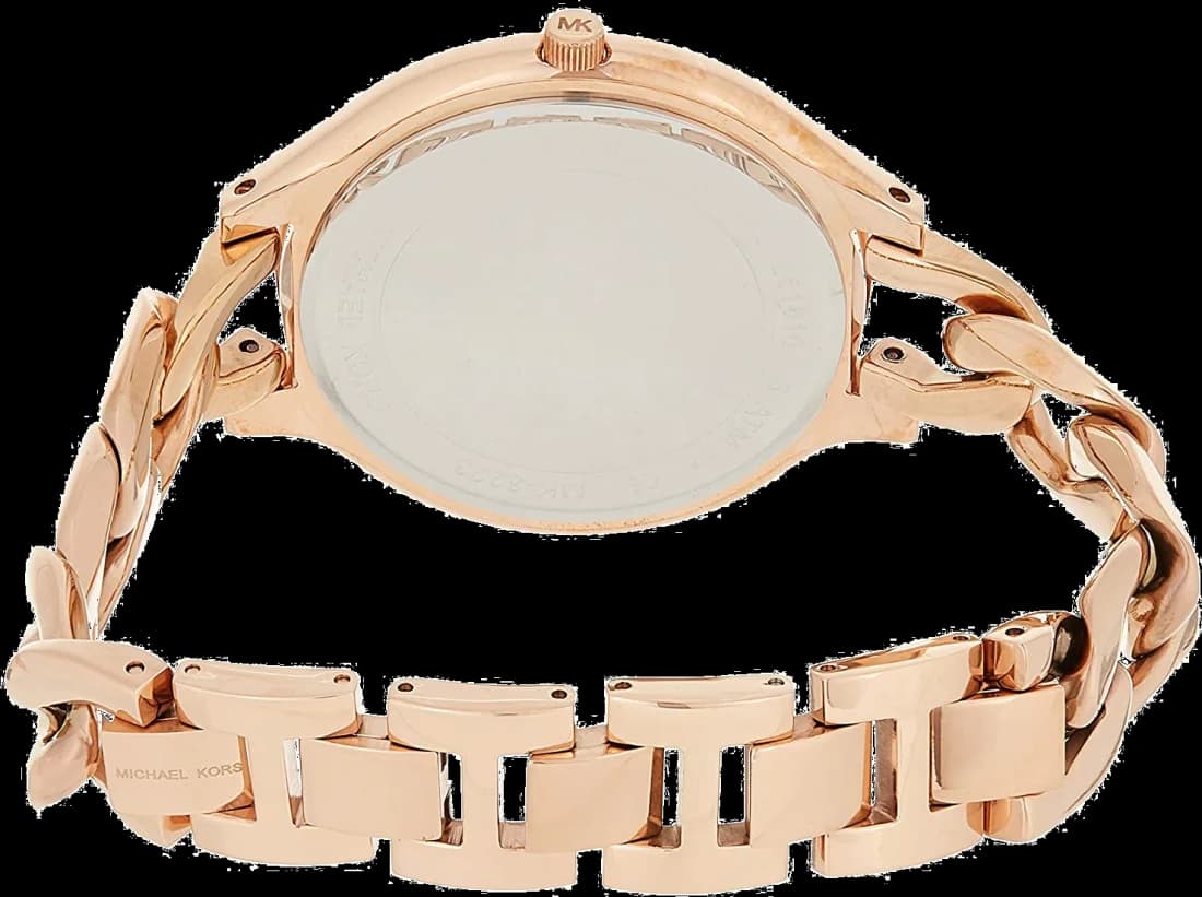 Attache bracelet Michael Kors MK3223 en acier inoxydable bicolore or rose et argent, fermoir déployant triple sécurité