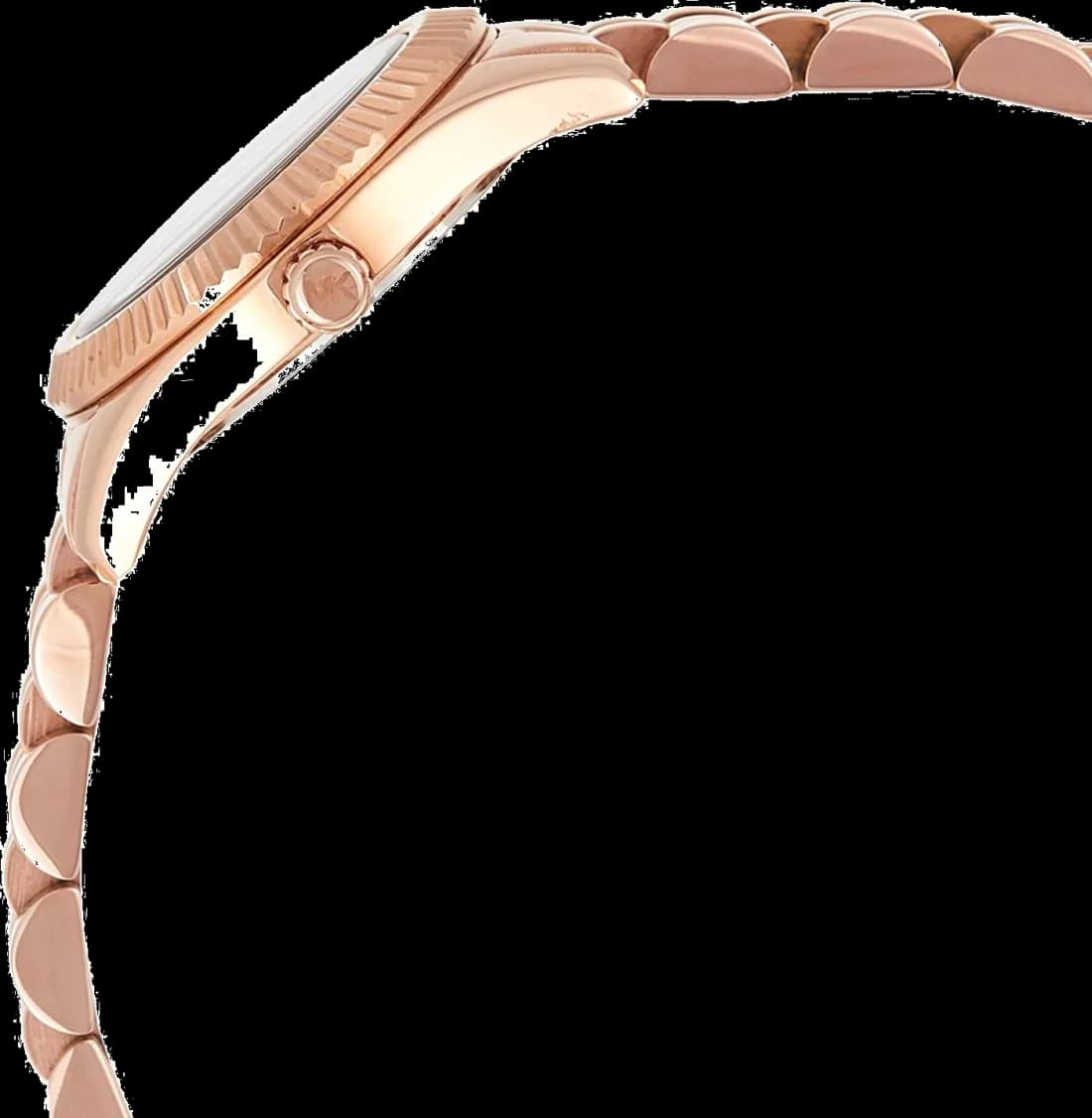 Visage cadran Michael Kors MK3272 détail des index facettés et aiguilles en acier bicolore avec date à 3h