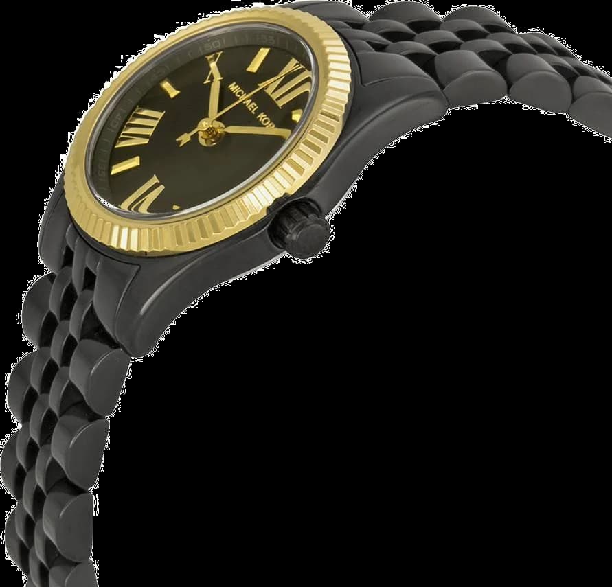 Lunette boîtier Michael Kors MK3299 en acier noir PVD à finition cannelée et verre minéral bombé