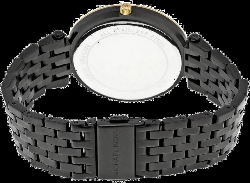 Attache bracelet Michael Kors MK3322 en acier inoxydable bicolore noir et doré, fermoir déployant ajustable
