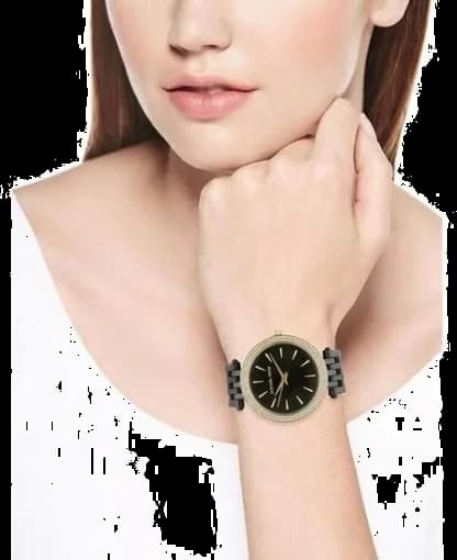 Lunette boîtier Michael Kors MK3322 en acier inoxydable bicolore avec lunette lisse polie, profil épais de 11 mm