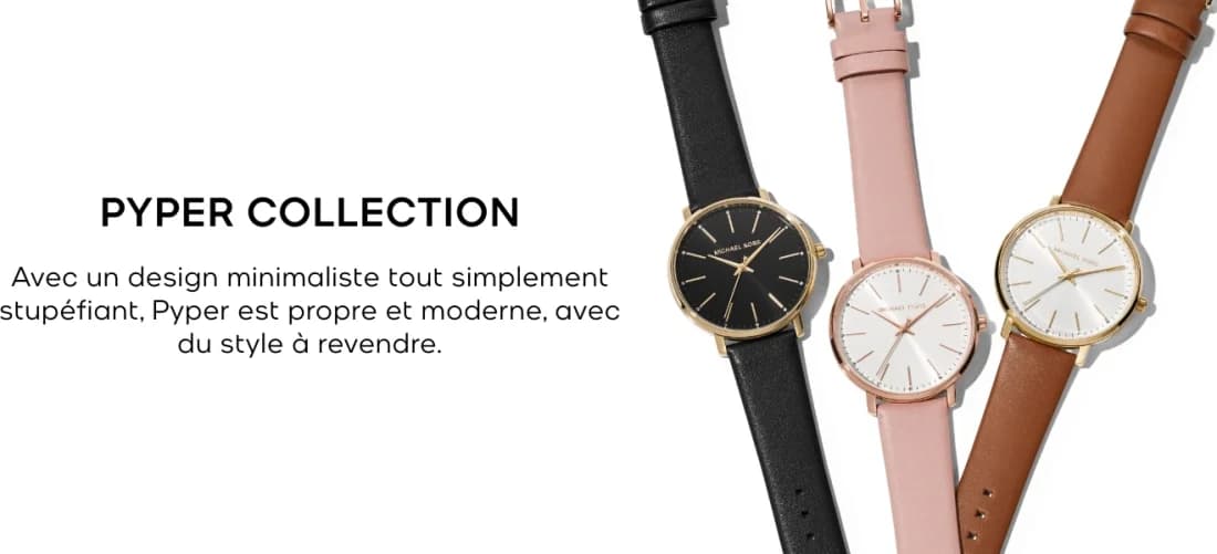 Visage cadran Michael Kors MK3326 doté d'index bâtons appliqués et aiguilles argentées, guichet date à 3h