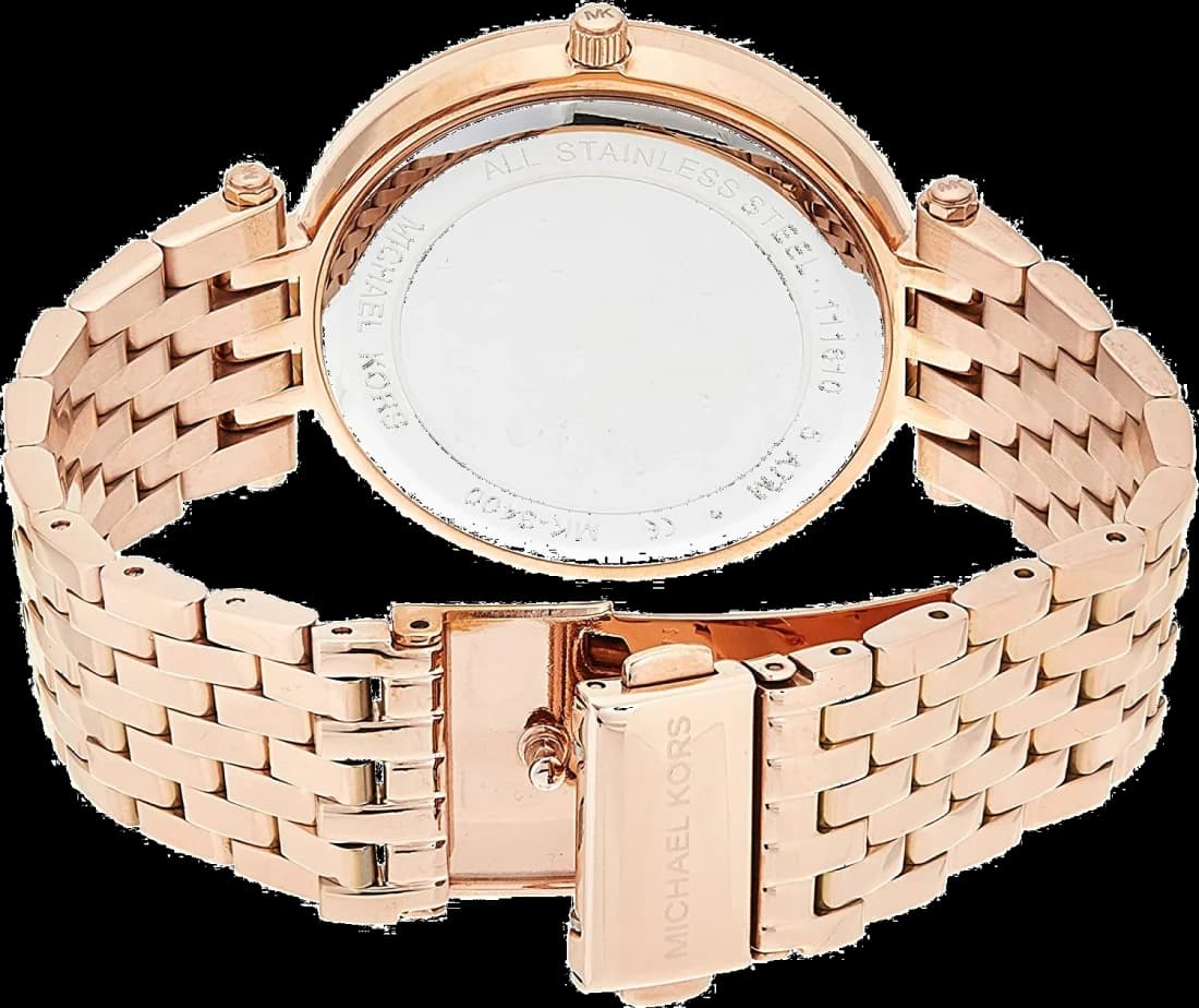 Lunette boîtier Michael Kors MK3400 en acier inoxydable or rose 38mm avec lunette lisse et verre minéral pour robustesse