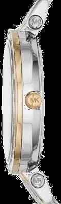Visage cadran Michael Kors MK3405 avec index bâton polis et aiguilles dorées, guichet date à 3h, style épuré signature MK