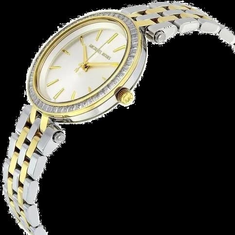Attache bracelet Michael Kors MK3405 en acier bicolore maillons mixtes dorés et argentés, fermoir déployant gravé Michael Kors