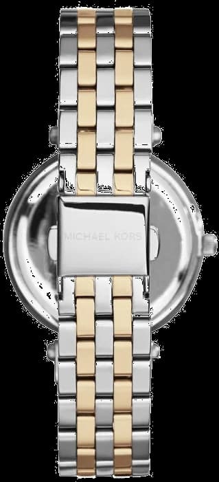 Lunette boîtier Michael Kors MK3405 circulaire en acier bicolore, lunette lisse polie, verre minéral, profil fin élégant