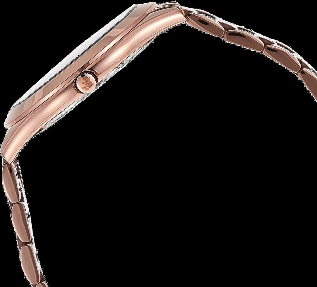 Visage cadran Michael Kors MK3418 dévoile index appliqués argentés, aiguilles dauphine, guichet date à 3h, précision quartz suisse