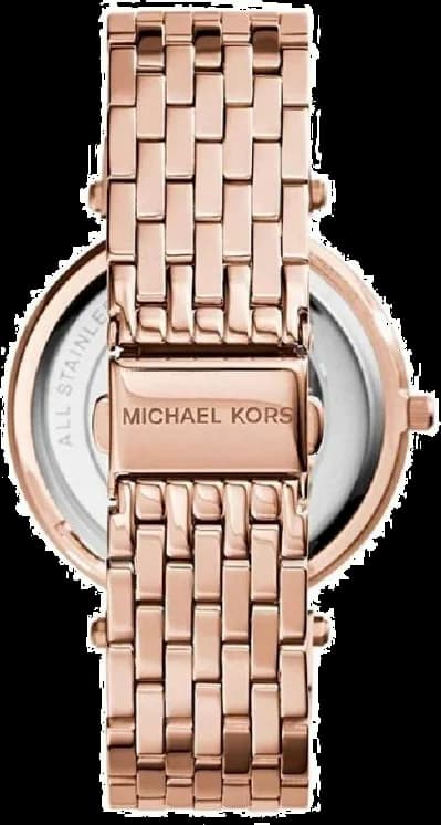 Attache bracelet Michael Kors MK3439 dévoile bracelet acier or rose maillons milanais, fermoir déployante triple sécurité ajustable