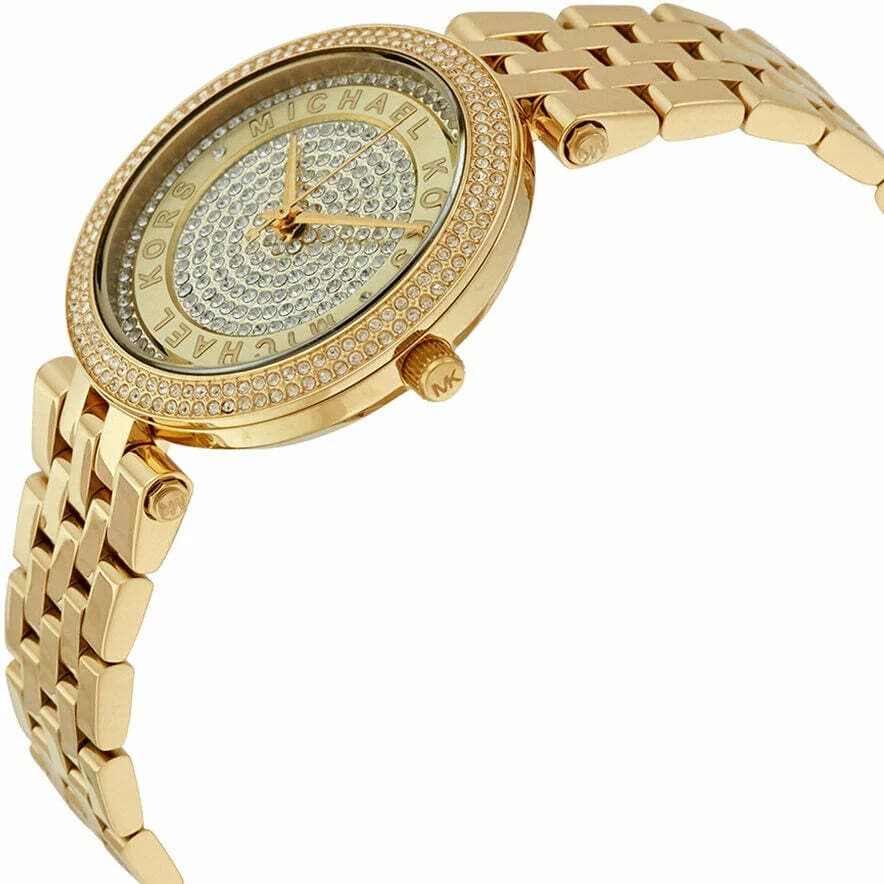 Visage cadran Michael Kors MK3445 doté d'index dorés appliqués et aiguilles baton pour lisibilité