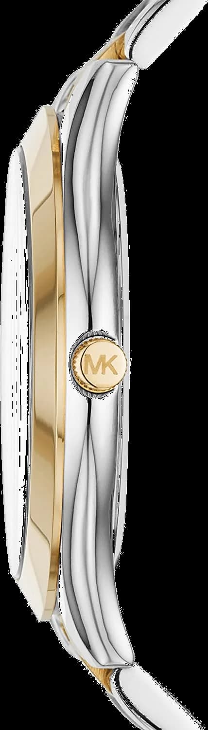 Attache bracelet Michael Kors MK3479 mailles milanaises bicolores argent et or, fermoir déployant sécurisé, finition polie brillante