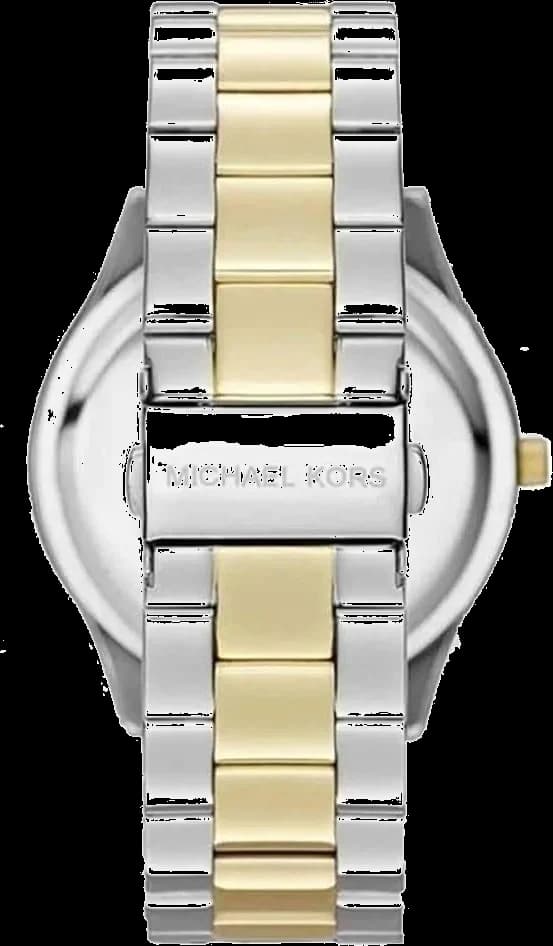 Lunette boîtier Michael Kors MK3479 acier inoxydable bicolore, lunette lisse polie, profil fin de 9 mm d'épaisseur