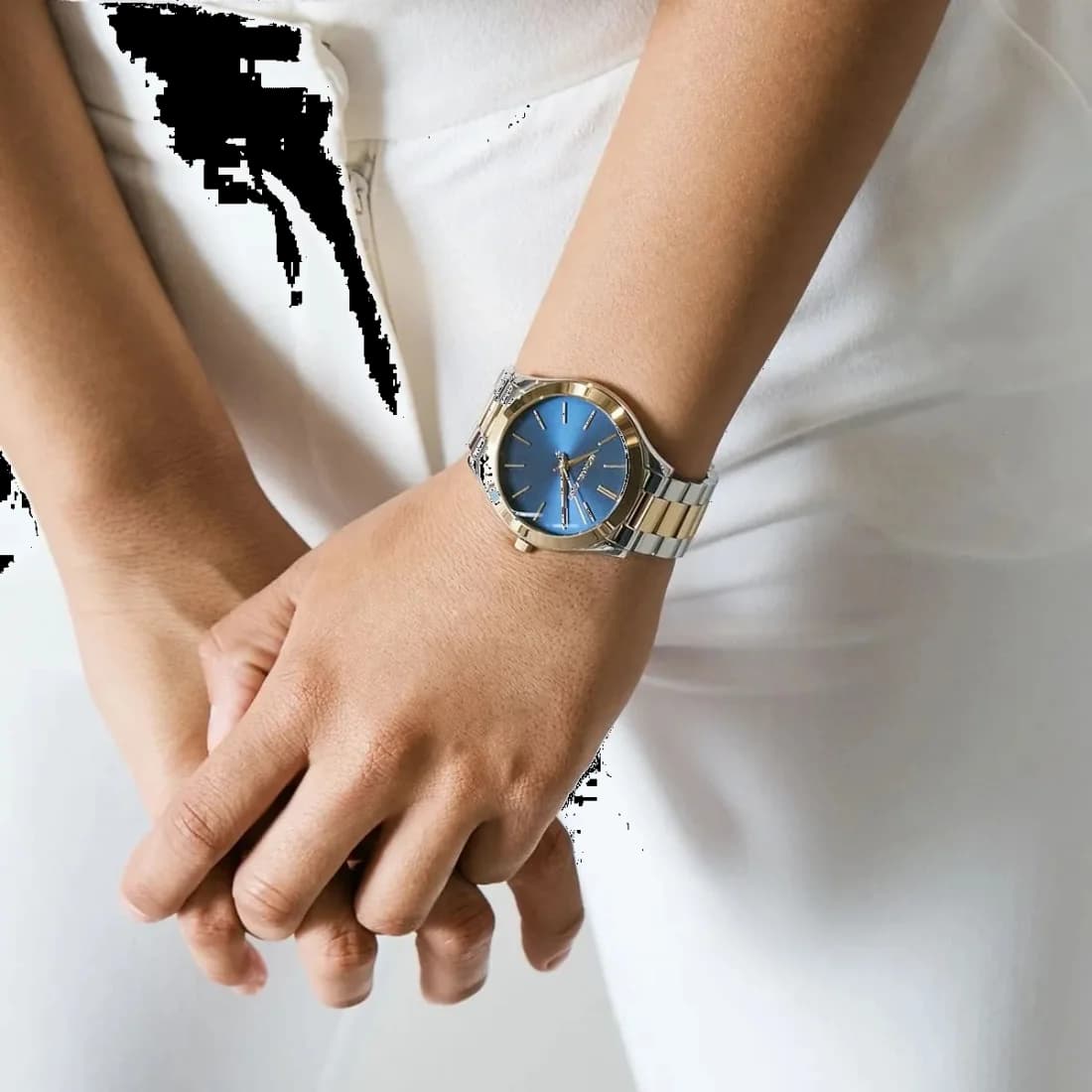 Montre Femme Michael Kors MK3479 - Cadran Bleu, Bracelet Acier Bicolore Argent et Or vue 5