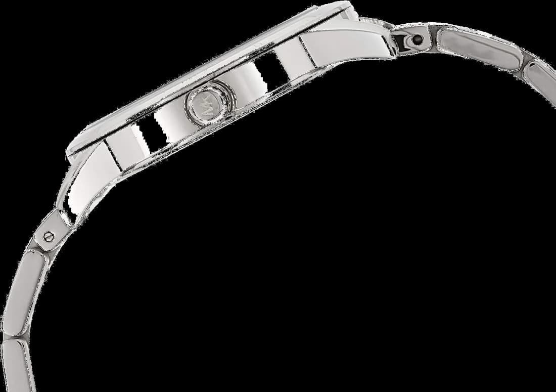 Visage cadran Michael Kors MK3489 avec index bâtons argent, aiguilles dauphine, date à 3h, précision quartz