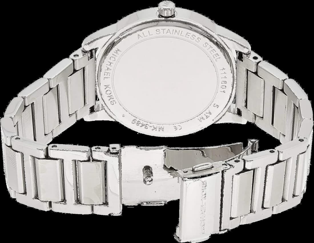 Attache bracelet Michael Kors MK3489 en acier inoxydable argent, maillons lisses, fermoir déployant sécurisé