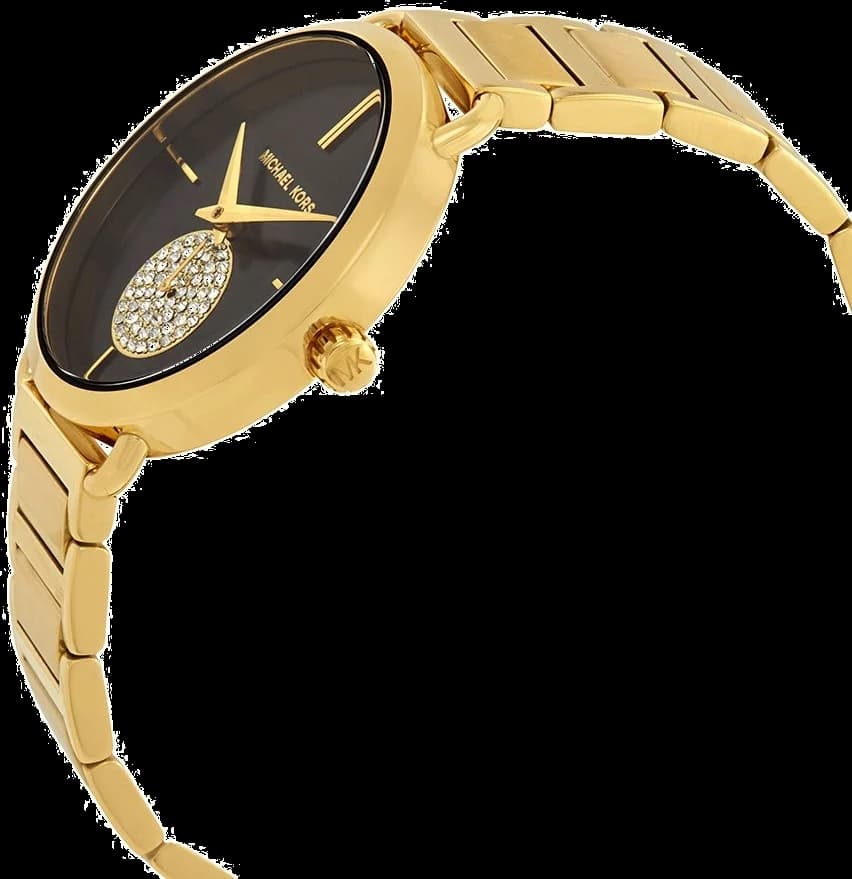 Attache bracelet Michael Kors MK3788 en acier doré jaune triple maille avec fermoir déployant pressoir, maillons lisses et robustes pour ajustement confortable