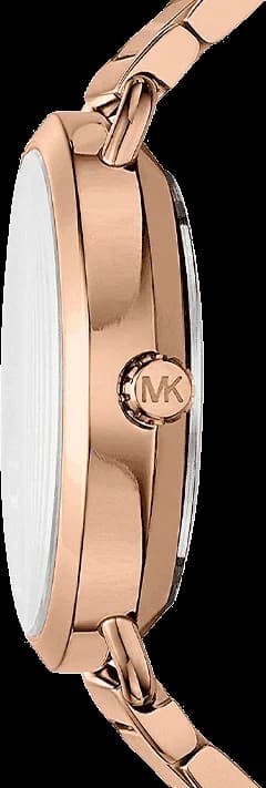 Attache bracelet Michael Kors MK3795 en acier inoxydable bicolore or rose et maille milanaise, fermoir déployant
