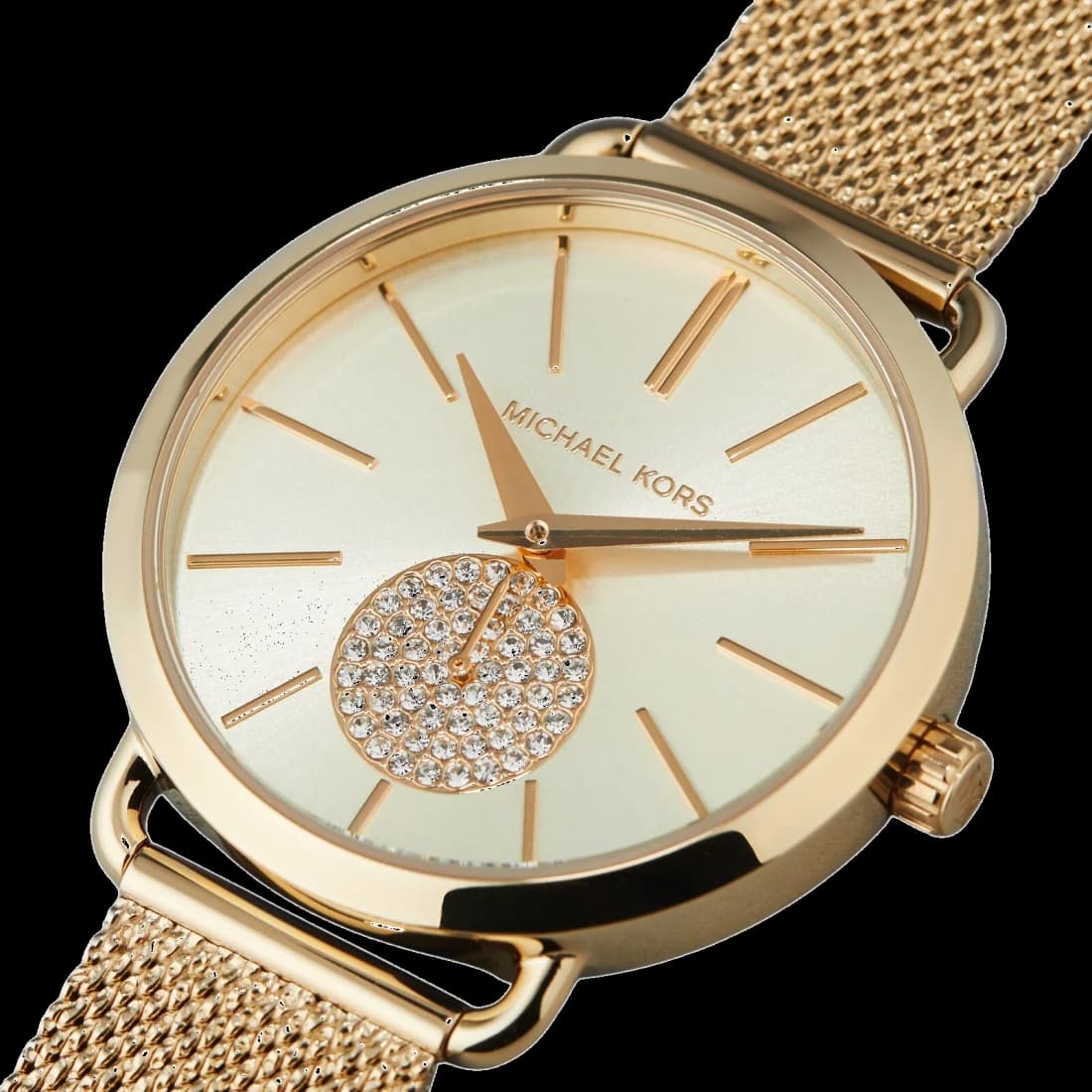 Attache bracelet Michael Kors MK3844 en maille milanaise argentée avec fermoir déployant double bouton-poussoir pour confort ajustable