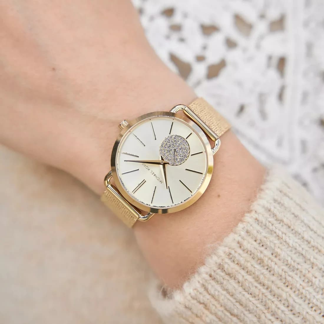 Montre Femme Michael Kors MK3844 Portia en Acier Doré à Maille Milanaise vue 6