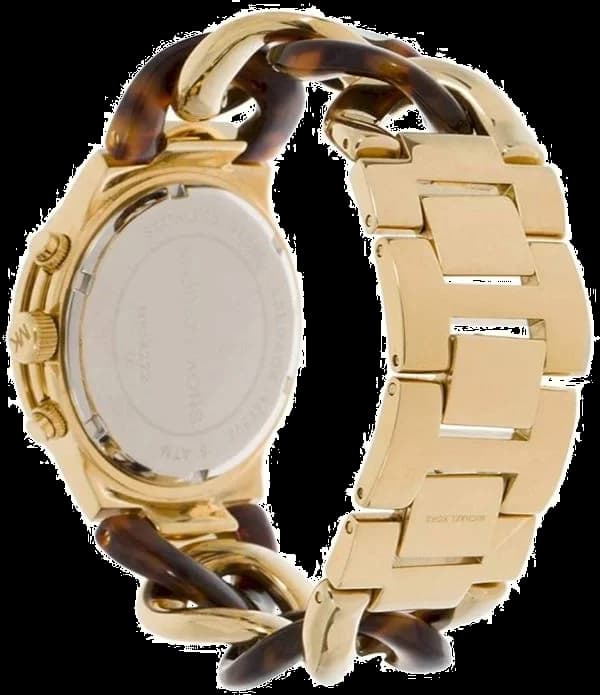 Lunette boîtier Michael Kors MK4222 en acier doré poli, lunette fixe lisse, fond acier, étanche 50m, profil fin