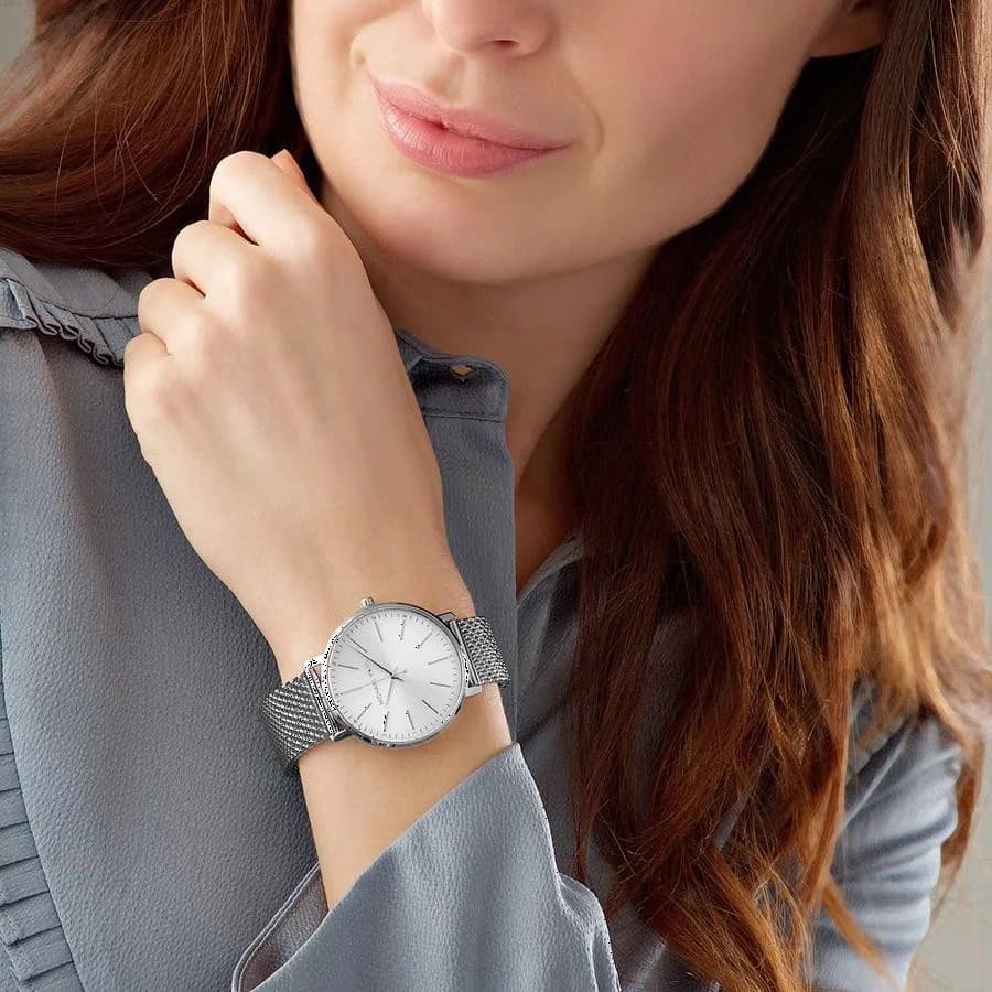 Lunette boîtier Michael Kors MK4338 rond en acier doré de 36 mm, lunette lisse polie, profil fin et élégant
