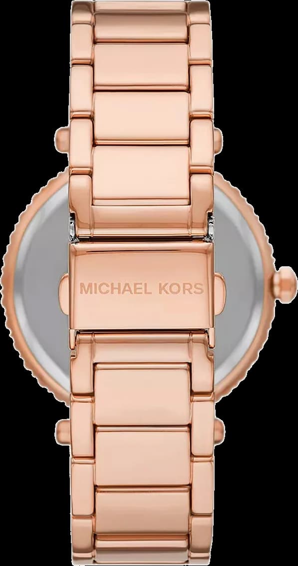 Attache bracelet Michael Kors MK4695 en acier inoxydable plaqué or rose, maillons polis et satinés, fermoir déployant triple sécurité