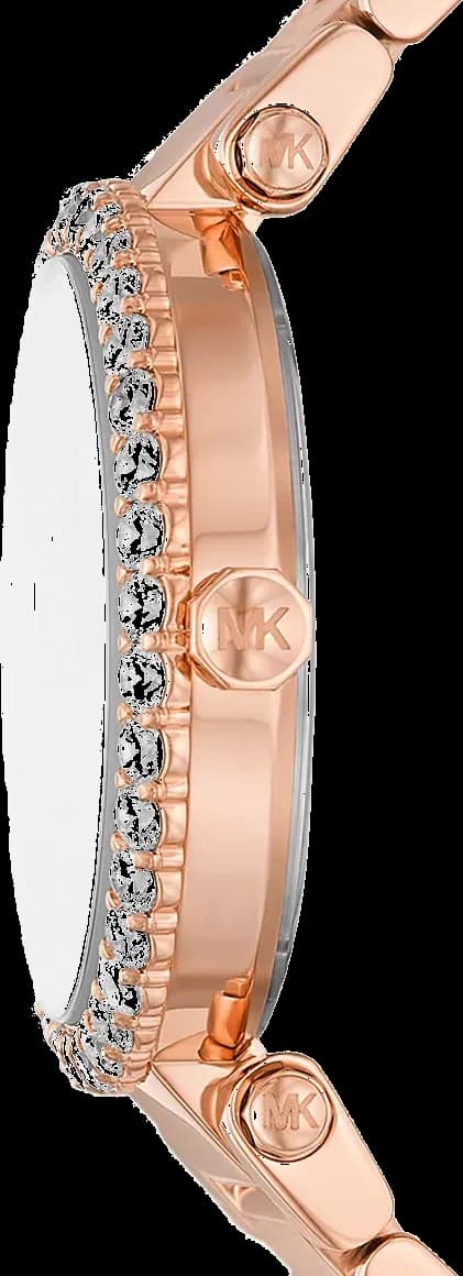 Lunette boîtier Michael Kors MK4695 en acier inoxydable or rose, lunette lisse polie, verre minéral, couronne crantée et profil fin