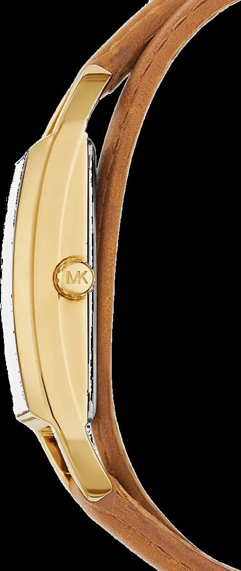 Attache bracelet Michael Kors MK4721 en cuir marron grainé avec boucle ardillon dorée et surpiqûres contrastantes