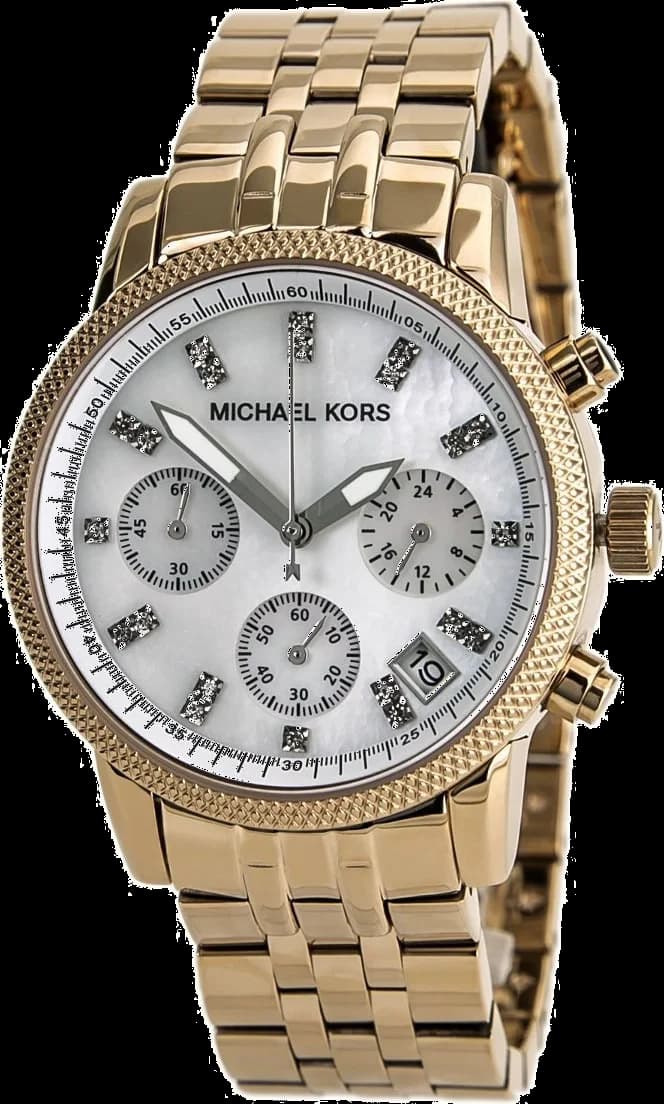 Garde-temps Michael Kors MK5026 avec cadran blanc doré et finition polie sous verre minéral