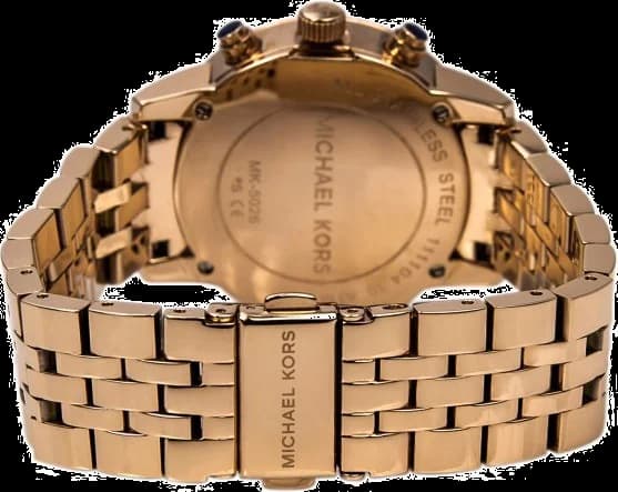 Visage cadran Michael Kors MK5026 orné d'index bâtons dorés et aiguilles luminescentes pour lisibilité optimale