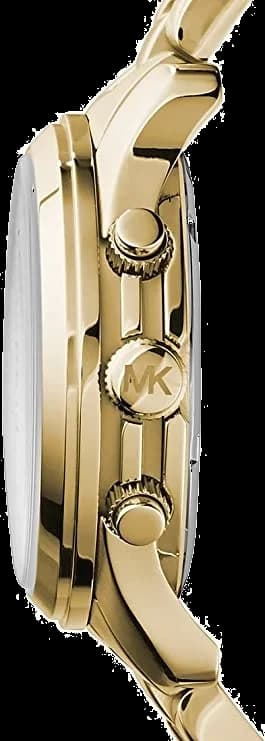 Visage cadran Michael Kors MK5055 affiche compteurs 30 minutes et 60 secondes, guichet date à 3h, fond argenté