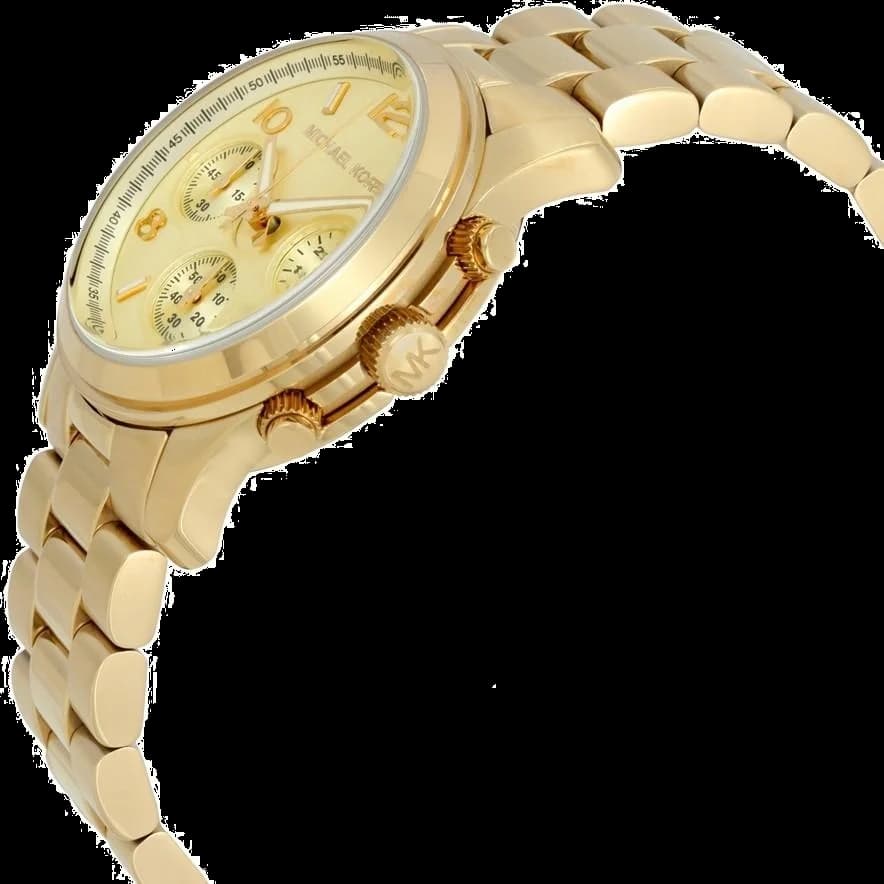 Attache bracelet Michael Kors MK5055 en acier inoxydable doré, maillons polis et satinés, fermoir déployant triple sécurité