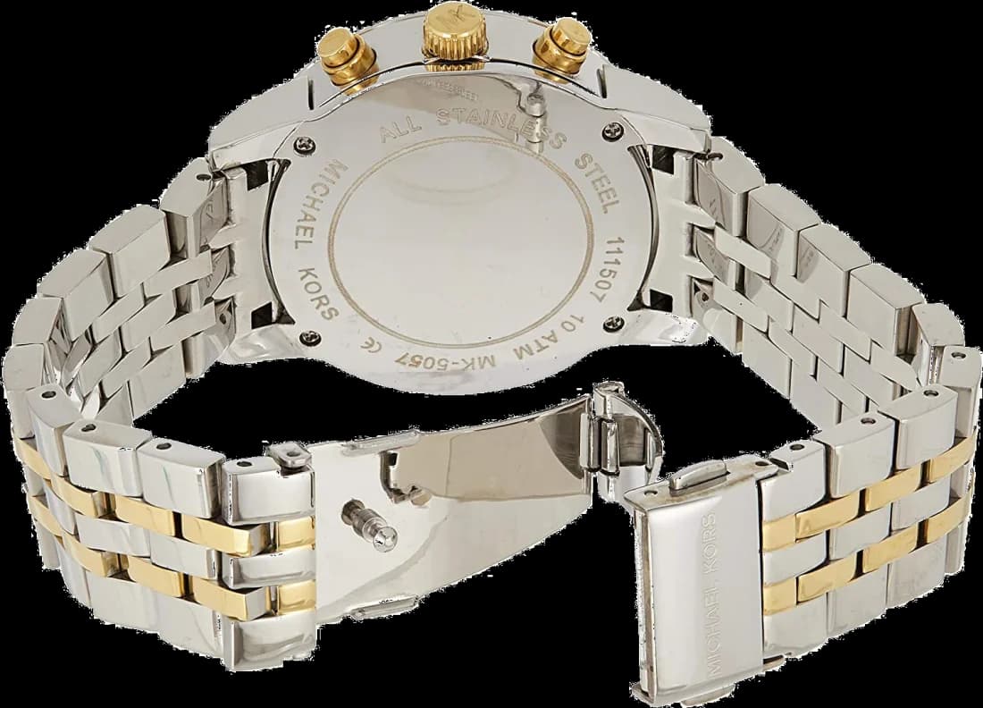 Montre Michael Kors Ritz MK5057 pour Femme - Cadran nacre argenté, bracelet acier bi-ton or et argent, chronomètre vue 4