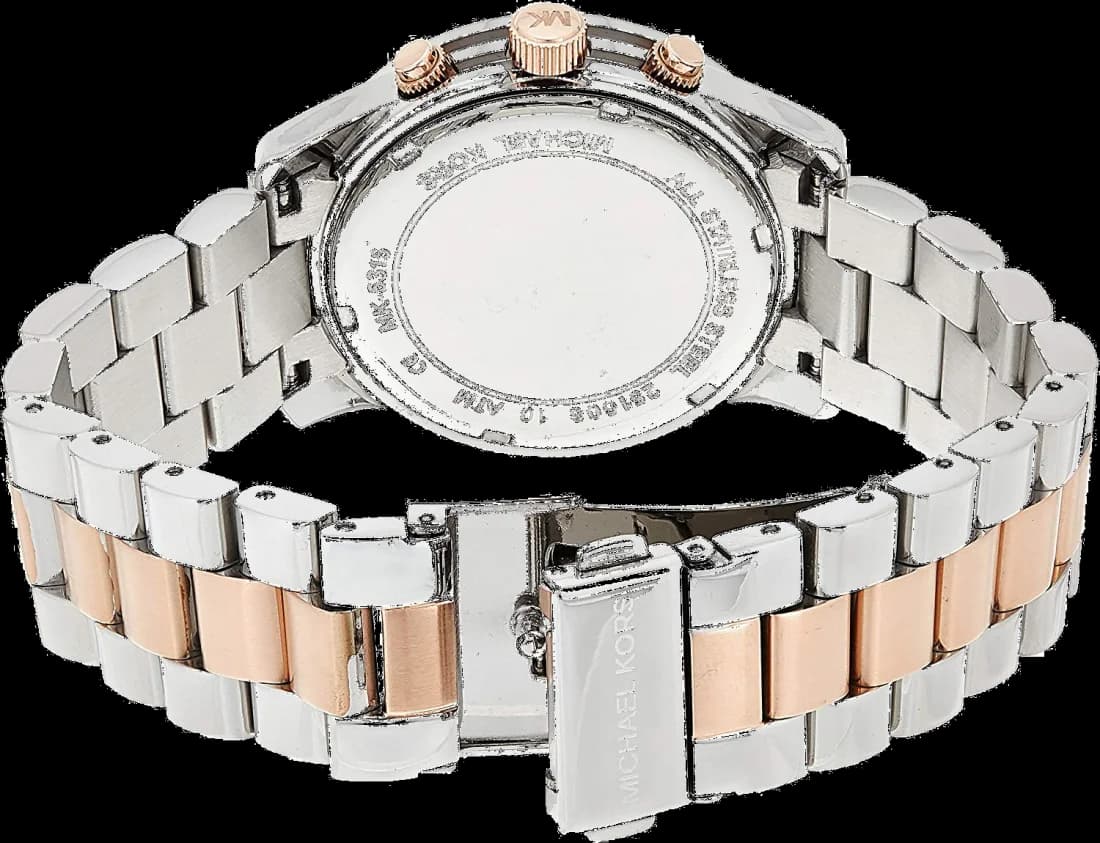 Attache bracelet Michael Kors MK5315 en acier inoxydable bicolore or rose avec fermoir déployant papillon sécurisé