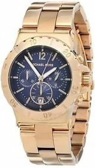 Visage cadran Michael Kors MK5410 dévoile un guichet date à 4h30, trois sous-cadrans chronographe et finition soleillée bleu foncé