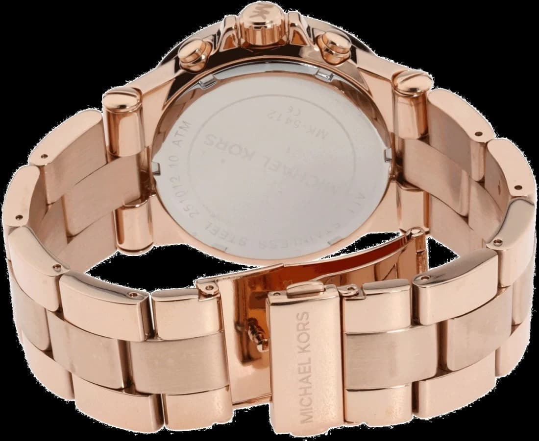 Visage cadran Michael Kors MK5412 affiche index bâtons et aiguilles dauphine dorés, date à 3h, cristaux sertis