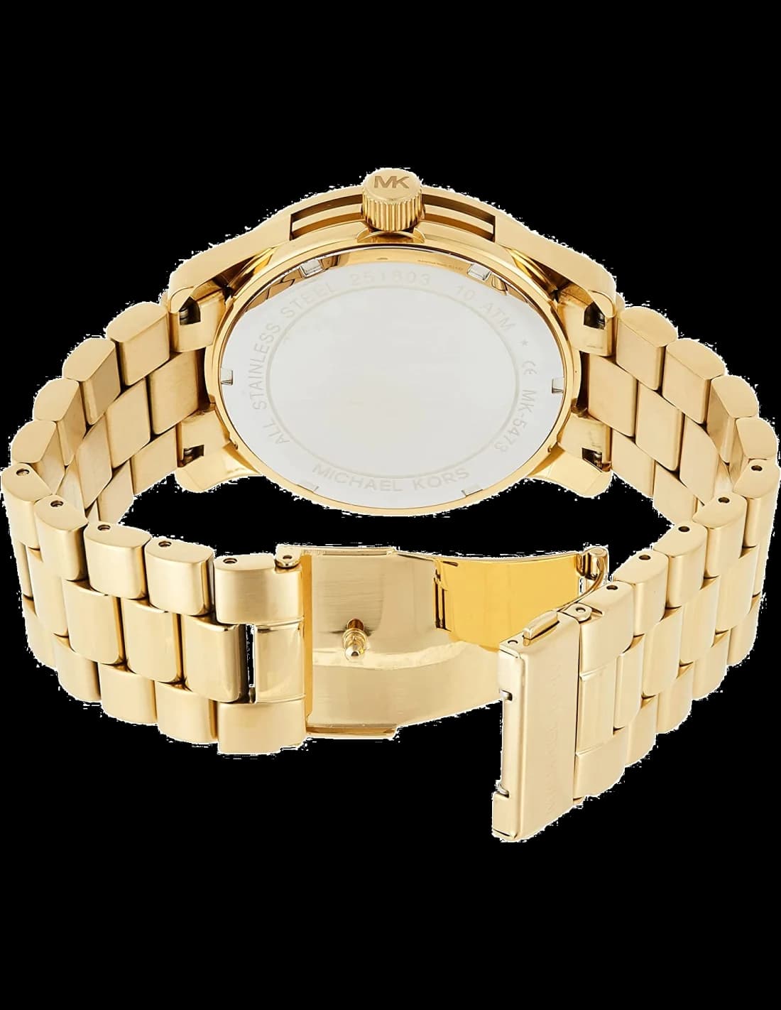 Lunette boîtier Michael Kors MK5473 en acier doré, lunette lisse polie, verre minéral, couronne cannelée, profil fin et élégant