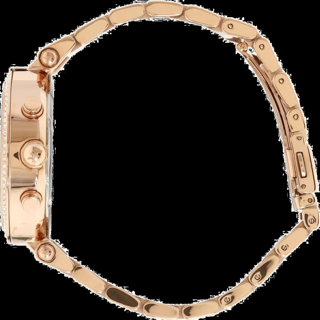 Attache bracelet Michael Kors MK5491 en acier plaqué or rose maillé, fermoir déployante à double pression sécurisée, orné de cristaux
