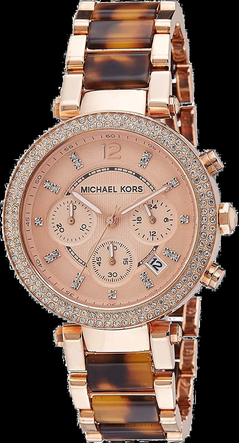Montre Michael Kors Parker MK5538 pour Femme - Cadran Fuchsia, Bracelet Marron Acier et Acétate