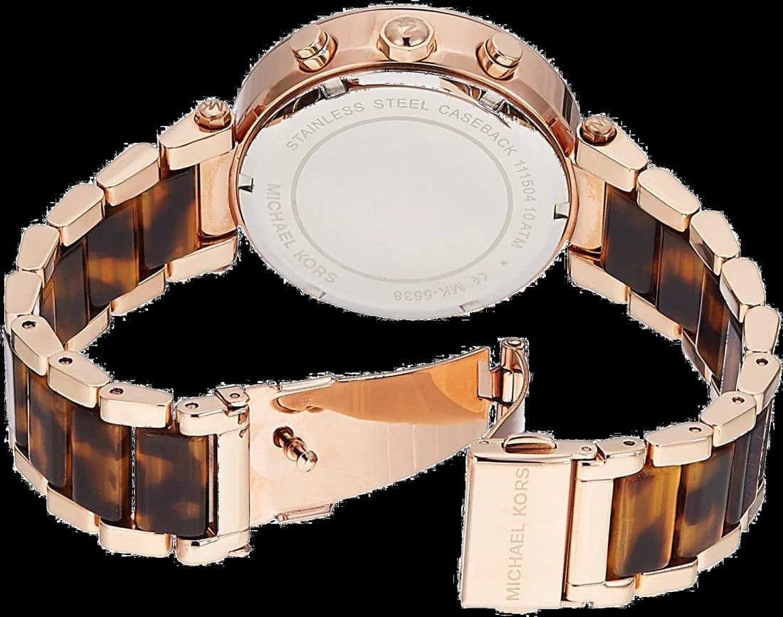 Attache bracelet Michael Kors MK5538 bracelet acétate transparent mêlé à maillons acier doré fermoir déployante double sécurité