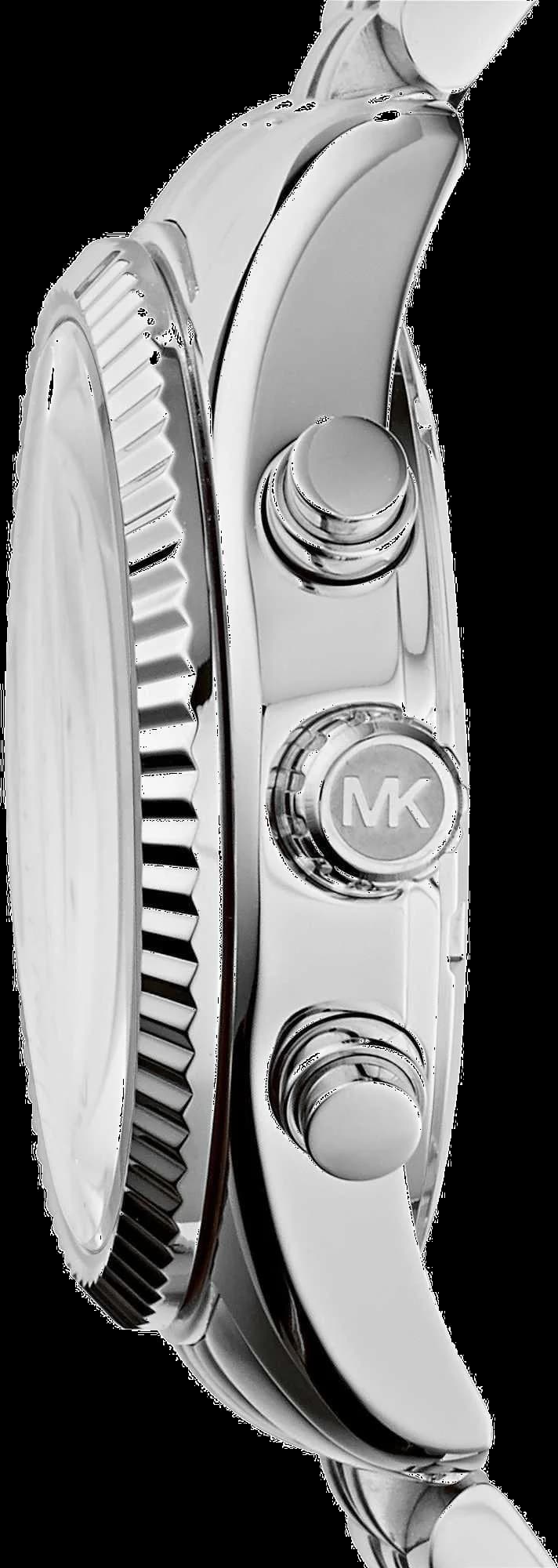 Visage cadran Michael Kors MK5555 avec compteurs chronographe à 6h, 9h et 12h, guichet date à 3h, aiguilles luminescentes