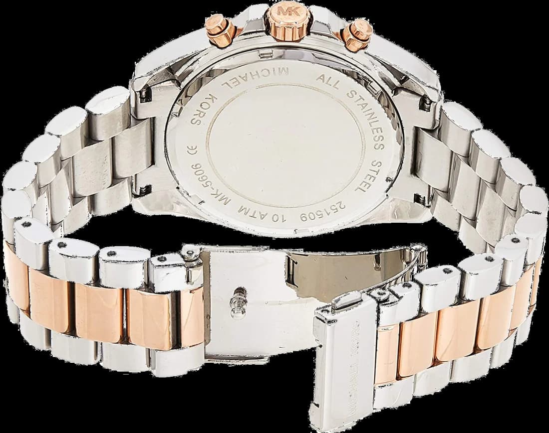 Visage cadran Michael Kors MK5606 avec index bâtons appliqués et date à 3h, mouvement quartz précis