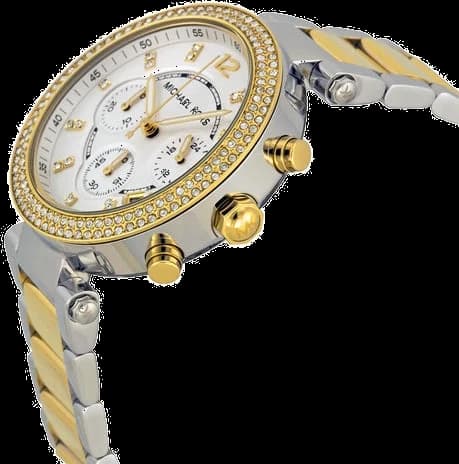 Attache bracelet Michael Kors MK5626 en acier bicolore or rose et argent maillons polis et satinés