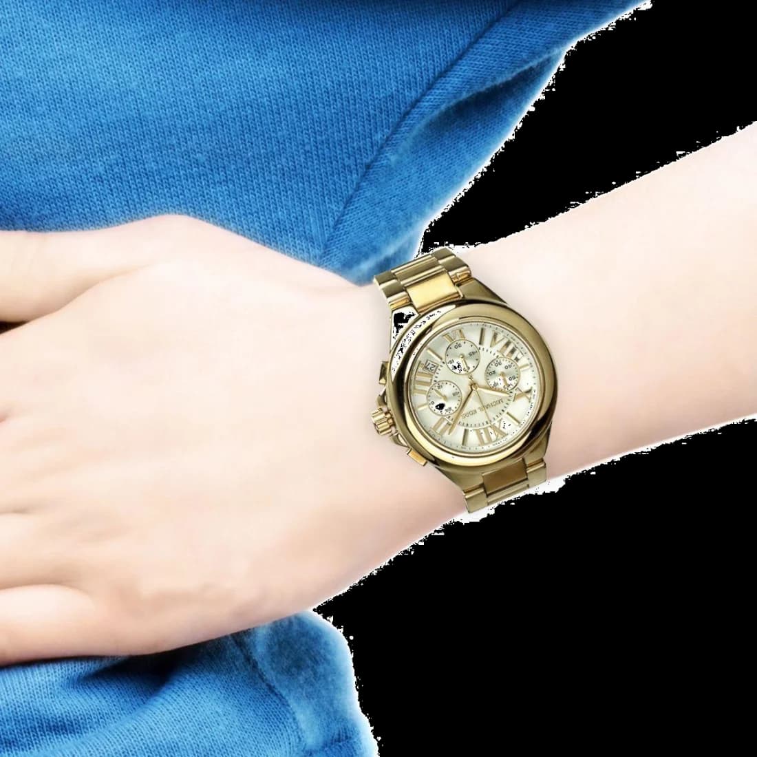 Lunette boîtier Michael Kors MK5635 en acier inoxydable doré de 38 mm, lunette lisse polie et verre minéral résistant aux rayures