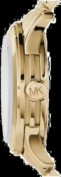 Visage cadran Michael Kors MK5706 où index bâtons polis et aiguilles dauphine encadrent guichet date à 3h