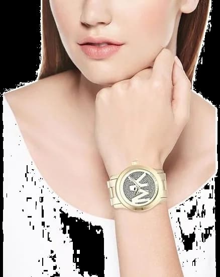 Attache bracelet Michael Kors MK5706 en acier inoxydable bicolore or rose et argent à maillons joncs triple fermoir déployant