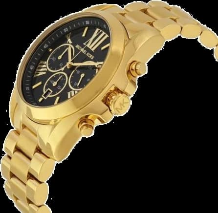 Visage cadran Michael Kors MK5739 noir soleil avec index appliques bâtons et aiguilles dorés, guichet date à 3h