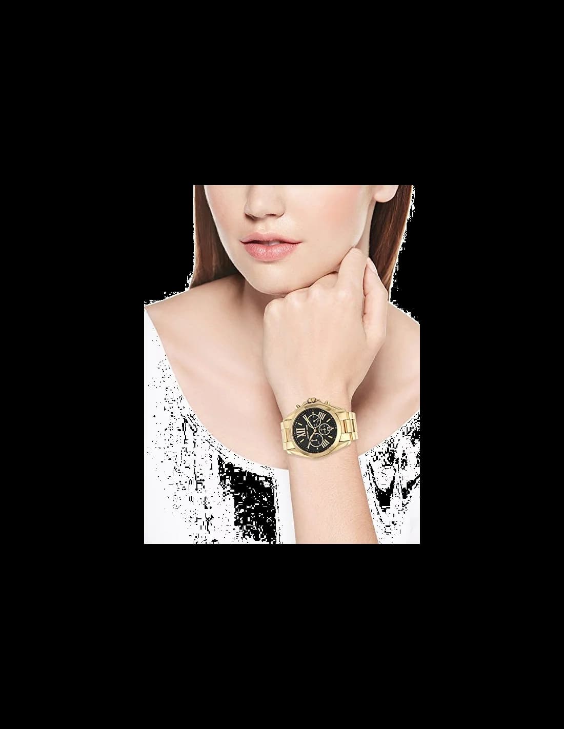 Lunette boîtier Michael Kors MK5739 en acier doré de 42 mm, lunette lisse polie, glace minérale, fond massif vissé