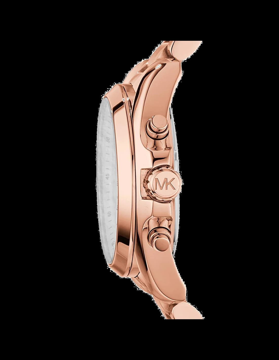 Visage cadran Michael Kors MK5799 avec index bâtons appliqués, aiguilles dauphine et guichet date à 3h